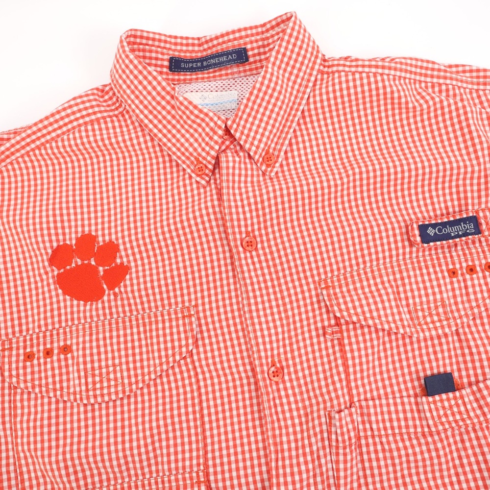 Clemson Tigers Columbia Super Boneheadā Gingham Long Sleeve Shirt Orange Mens M